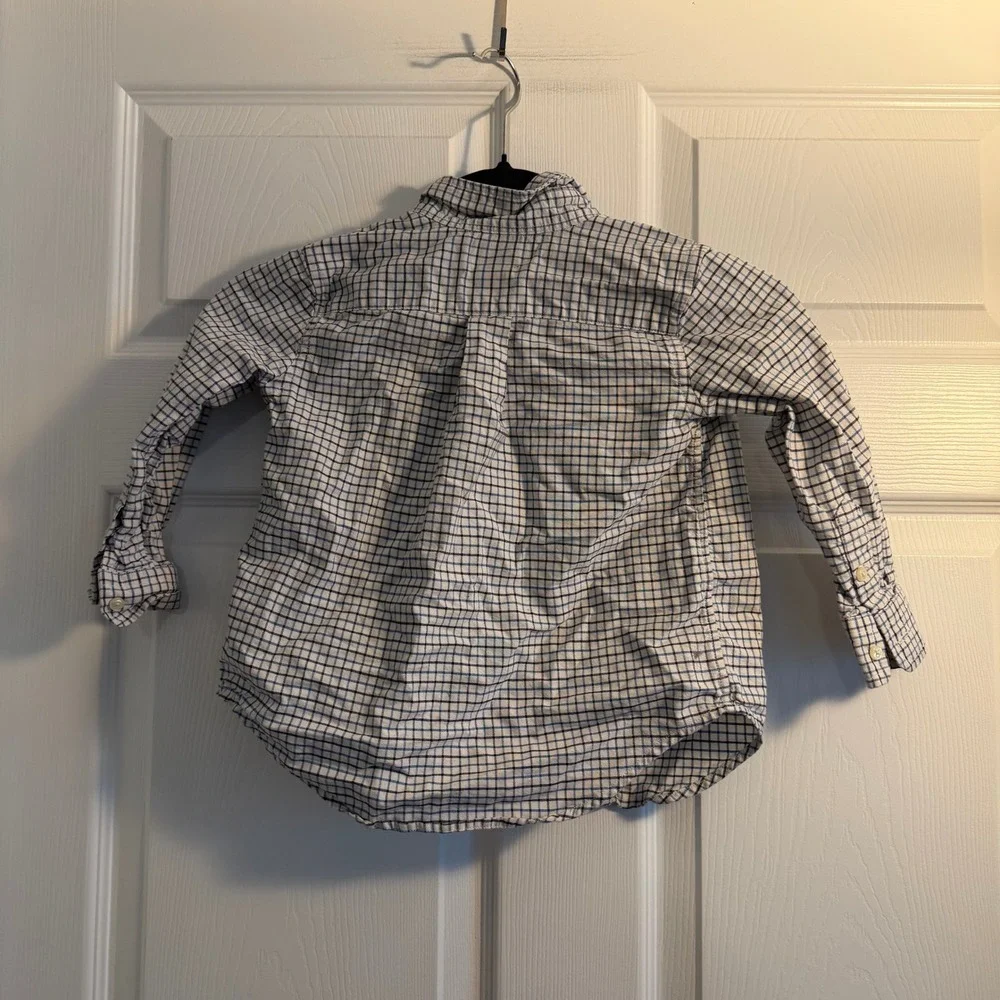 Ralph Lauren Button Down‎ Shirt White Blue 3T Check Preppy School Casual